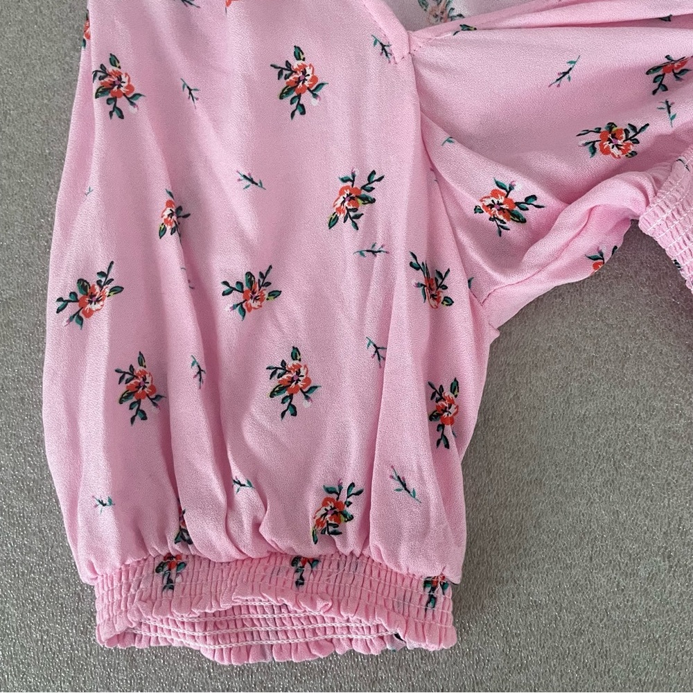AFRM Pink Floral Print Crop Smocked Top Size Large - Picture 7 of 9